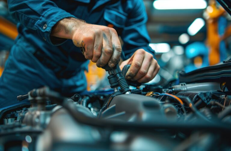 Mechanic Working on Car Engine